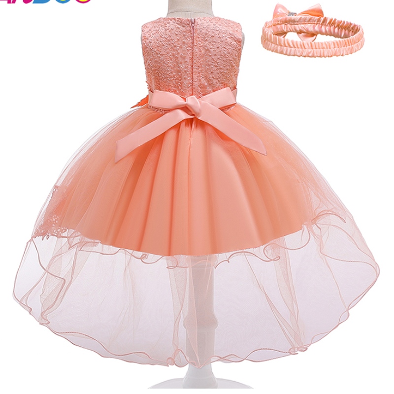 Ansoo European и American Baby Dress Lace Pink Princess Trailing Ressing за 100 дни парти