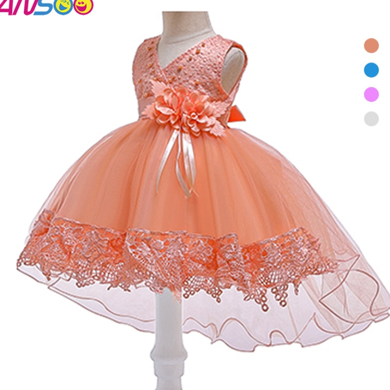 Ansoo European и American Baby Dress Lace Pink Princess Trailing Ressing за 100 дни парти