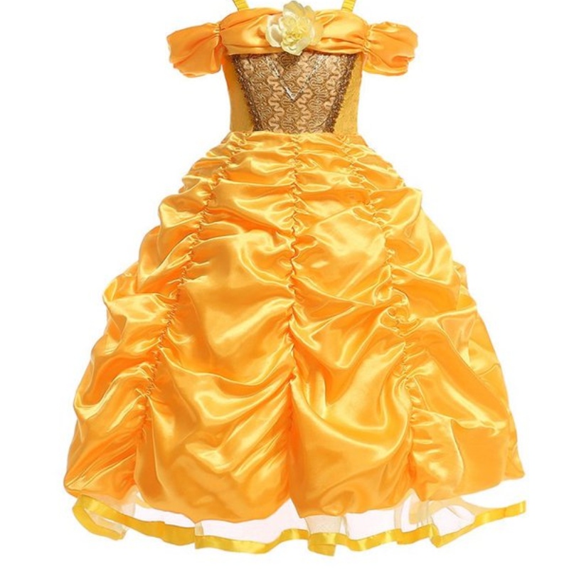Belle Costume Girls Beauty and the Beast Princess обличаха деца без рамо слоести топки за Хелоуин