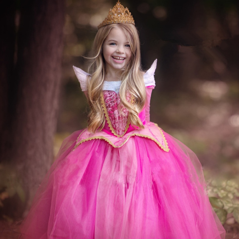 Момичета Спяща красота рокля дрехи Деца с дълъг ръкав Aurora Princess Costume Girl Коледна парти рокля рокля