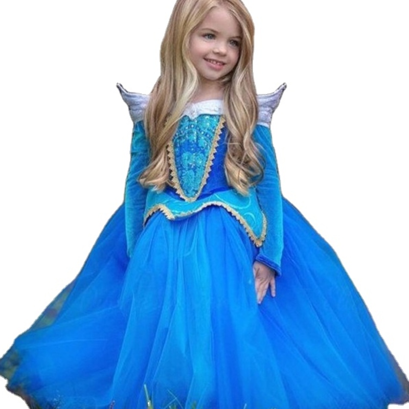 Момичета Спяща красота рокля дрехи Деца с дълъг ръкав Aurora Princess Costume Girl Коледна парти рокля рокля