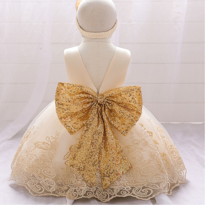 Baige Wholesale Flower Girl Dress Party Сватбен рожден ден Детски дрехи Елегантна момиченце рокля без ръкави Frock