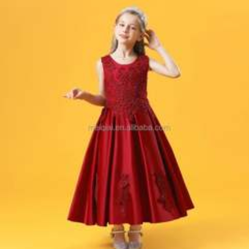 Baige New Arrival Flower Деца Булчински сватбени рокли елегантни мъниста рокли без ръкавици
