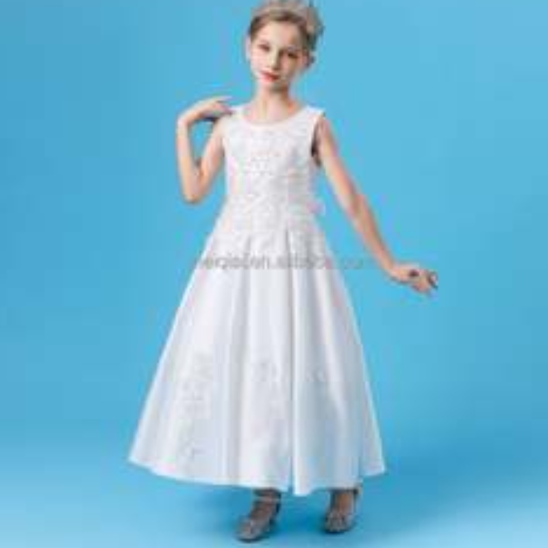 Baige New Arrival Flower Деца Булчински сватбени рокли елегантни мъниста рокли без ръкавици