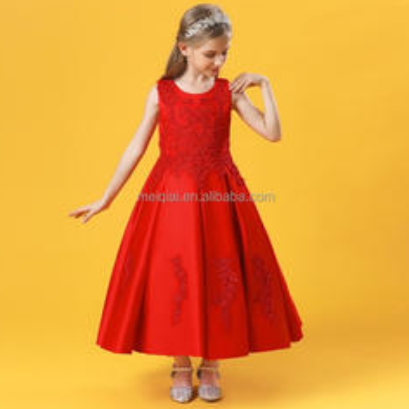 Baige New Arrival Flower Деца Булчински сватбени рокли елегантни мъниста рокли без ръкавици