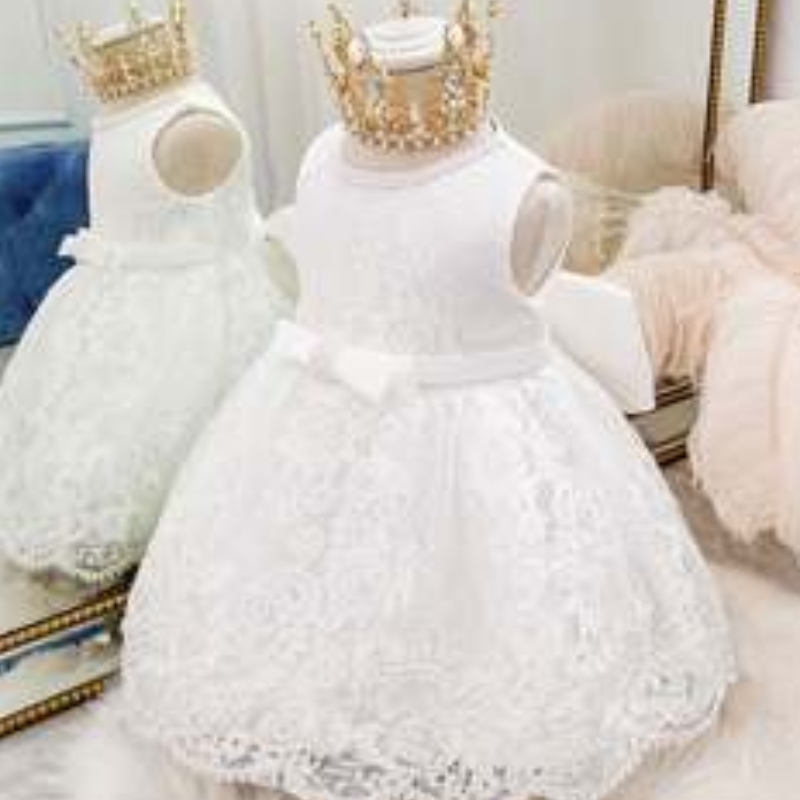 Бели кръщения принцеса рокля дантела детска дрехи празник костюм
