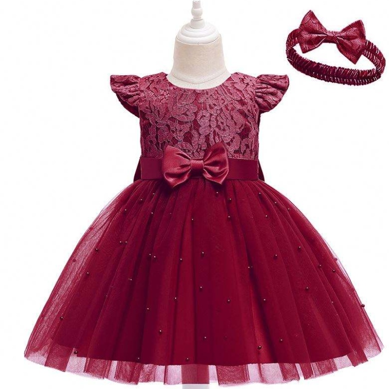 Baige Hot Sale Red Kids Clothes Girls рокли парти рожден ден рокля с лента за глава D0761