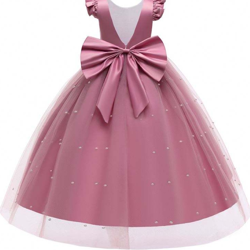 Baige едро с мъниста дълга шаферка рокля Kids Party Wear Evening Party Детски дрехи