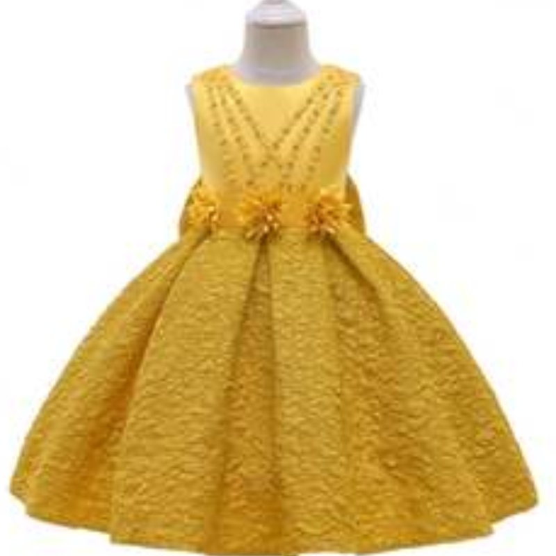Baige New Satin Flower Girl Princess Dress Kids Baby Party Сватбена шаферка с топка рокля l5252