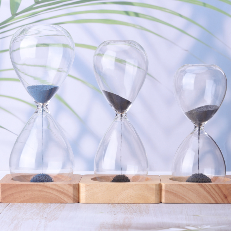 Amazon Hot Deals стъклени ръчно раздути творчески сувенирни подаръци 15/30minute магнитен пясъчен таймер часовник с дървена основа