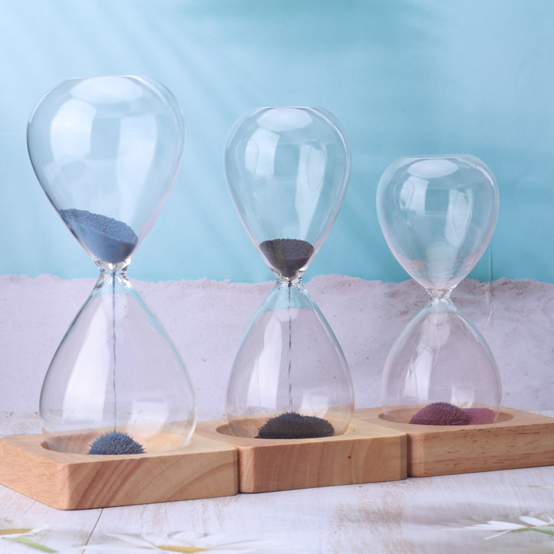 Amazon Hot Deals стъклени ръчно раздути творчески сувенирни подаръци 15/30minute магнитен пясъчен таймер часовник с дървена основа