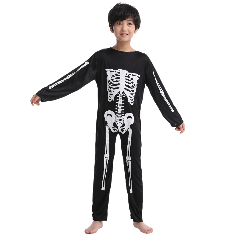 2022 Amazon Children Jumpsuit Halloween Party Костюм комбинезон със скелет Костен печат за деца