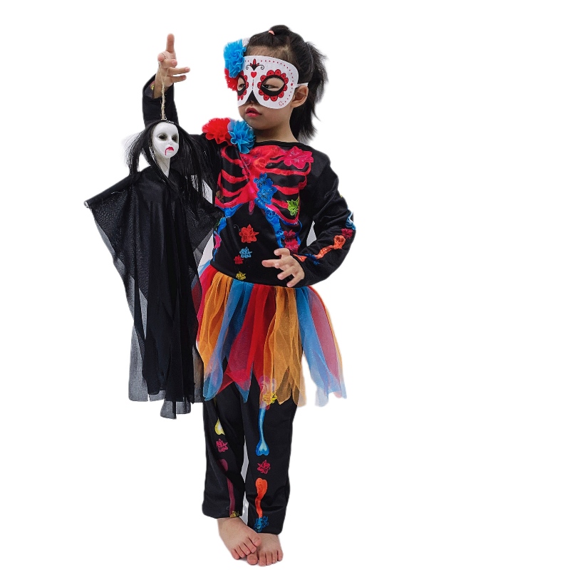 Нов стил Хелоуин костюм Модна скелет деца страшен костюм ужас череп компенсация карнавален парти детски костюм