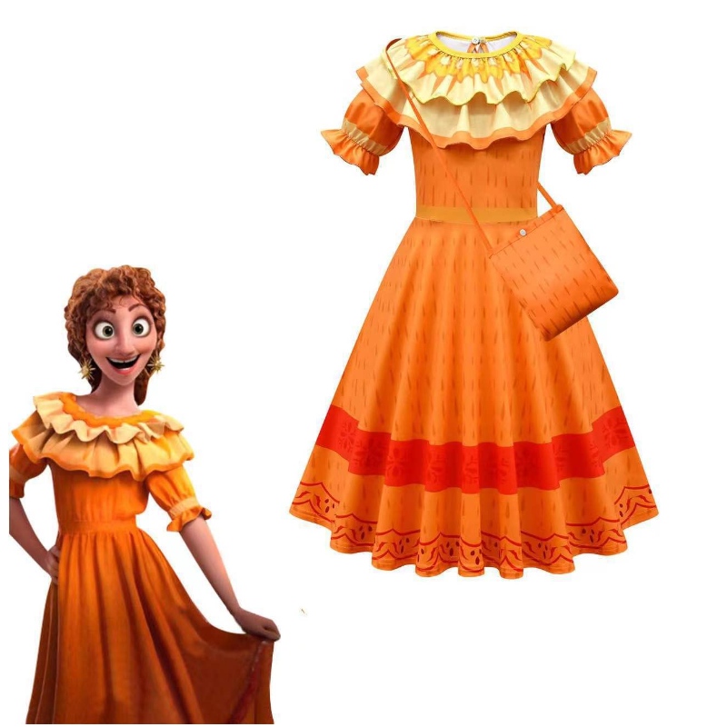 Encanto Madrigal Cosplay Costume Girl Dress Fancy рокли за карнавал Хелоуин принцеса рокли Обеци Обеци Мирабел Костюм