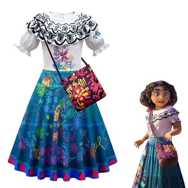 Encanto Madrigal Cosplay Costume Girl Dress Fancy рокли за карнавал Хелоуин принцеса рокли Обеци Обеци Мирабел Костюм