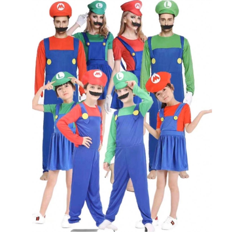 Super Mario дрехи Възрастни и деца Марио семейство Брос Косплей костюм Деца подарък Хелоуин парти Марио&Луиджи дрехи