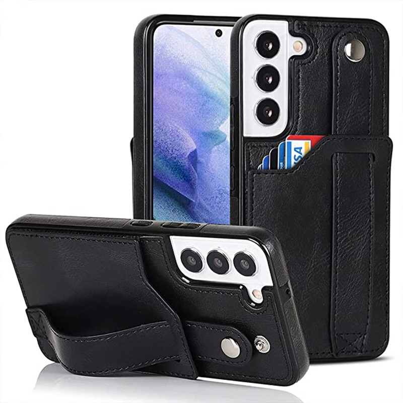 Проектиран за калъф Samsung Galaxy S22 5G портфейл с регулируема каишка за китка Kickstand PU кожа Притежател на кредитна карта Тежка ударна хибридна здрава защитна покривка за жени мъже 6,1 инчов розов