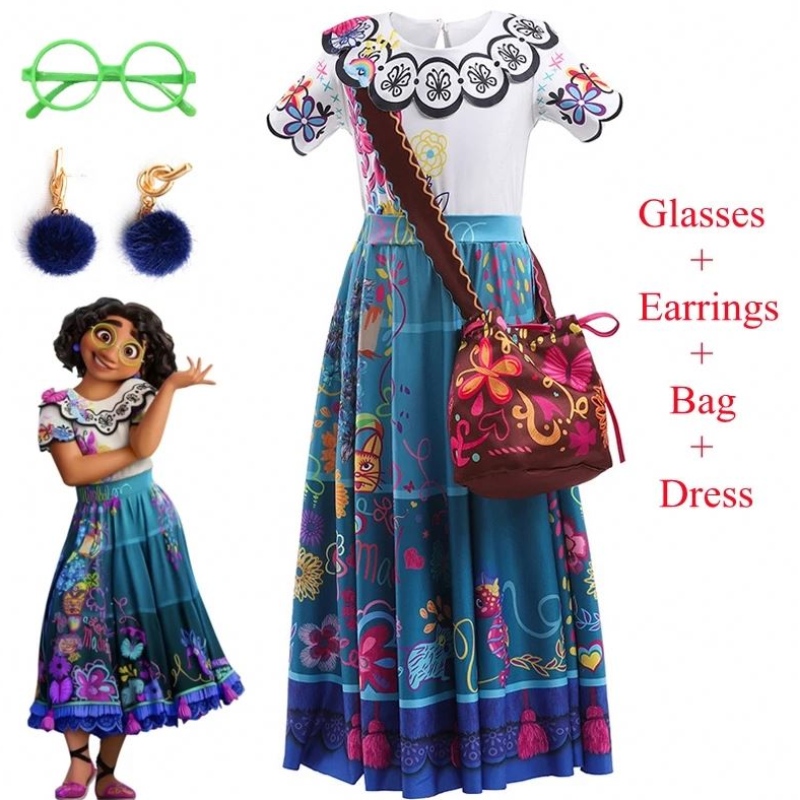 Baige Mirabel Cosplay Costume Children Fancy Carnival Halloween Princess Dress Up Encanto Madrigal Ressing