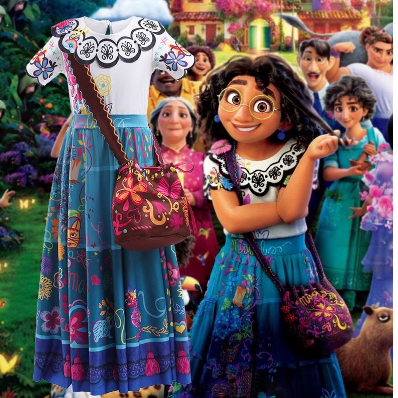 Baige Mirabel Cosplay Costume Children Fancy Carnival Halloween Princess Dress Up Encanto Madrigal Ressing