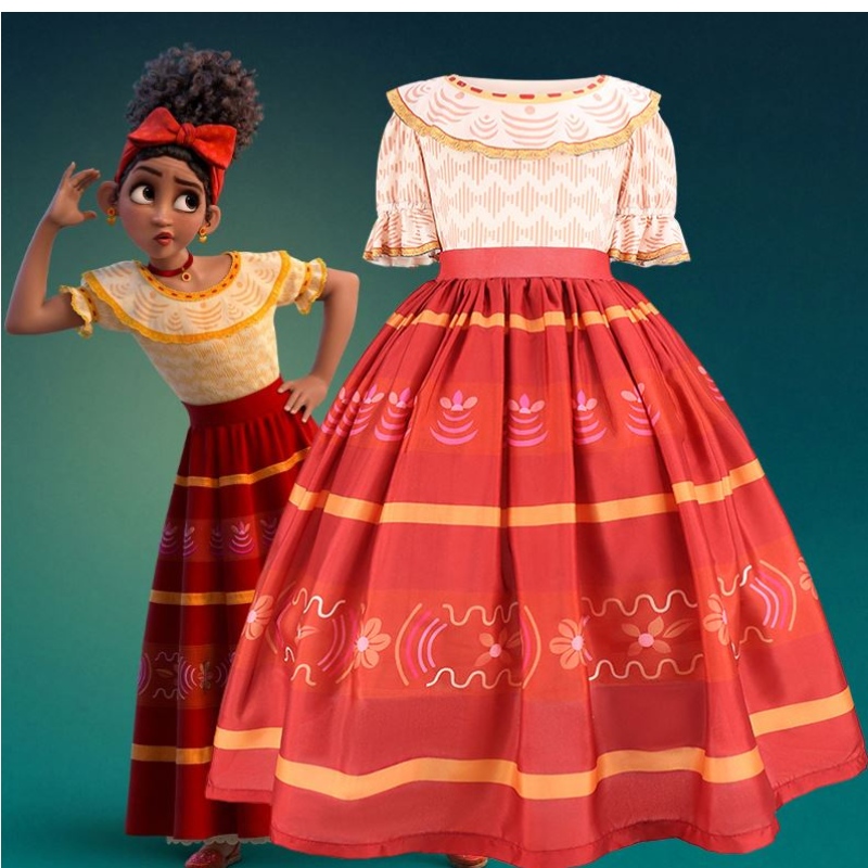 Baige Mirabel Cosplay Costume Children Fancy Carnival Halloween Princess Dress Up Encanto Madrigal Ressing