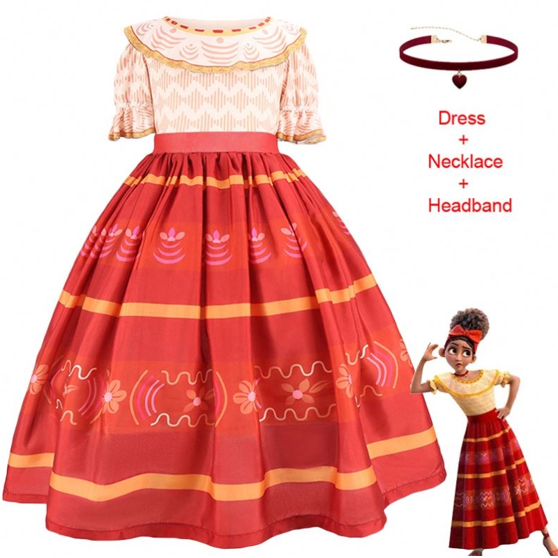 Baige Children Princess Dress Kids Birthday Party Girl Encanto Mirabel Cosplay TV&Movie Costumes Dolors Dress