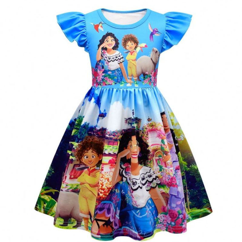 Baige Mirabel Cosplay Costume Girls Flutter ръкав Небрежни рокли Encanto Madrigal Dress