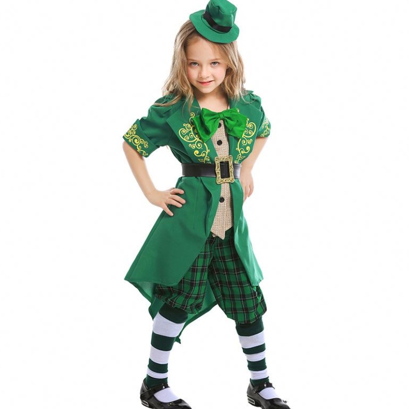 Деца Хелоуин Ирландски елф изпълнение Униформен тоалет St. Patrick \\'s Day Girl Leprechaun Costume DGHC-089