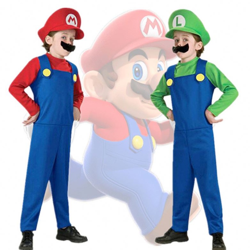 4-12y Child Super Mari Bros Косплей комбинезон костюм момче момиче Хелоуин Аниме фантазия Ромпер Луиджи Братя рокля шапка костюм