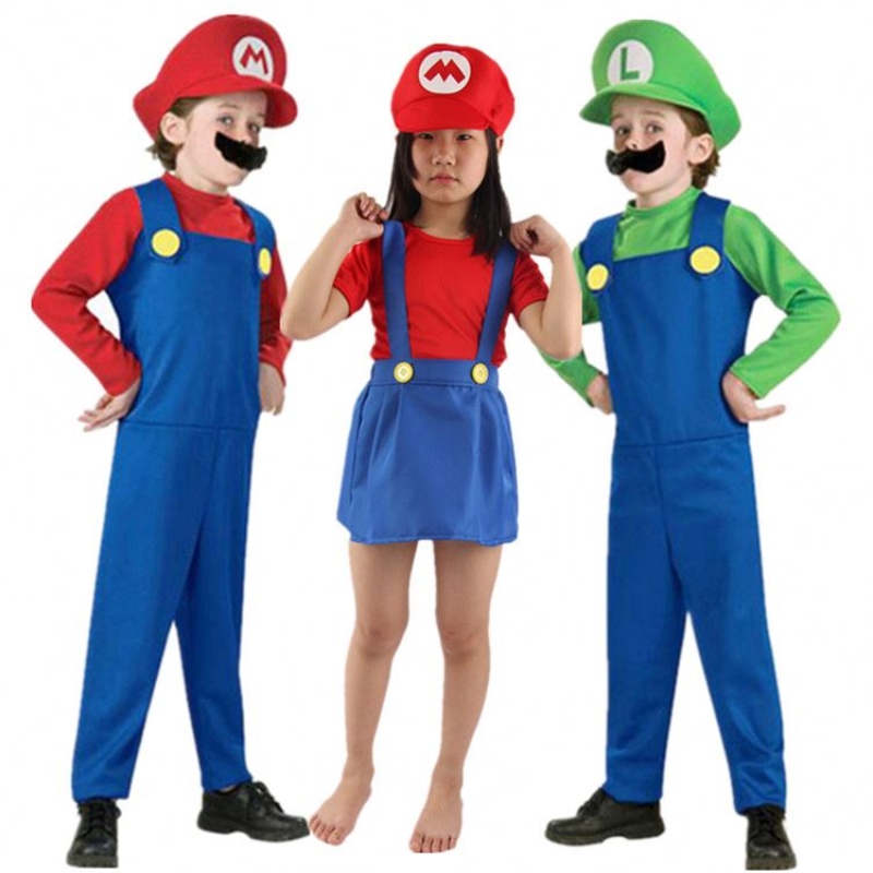 4-12y Child Super Mari Bros Косплей комбинезон костюм момче момиче Хелоуин Аниме фантазия Ромпер Луиджи Братя рокля шапка костюм