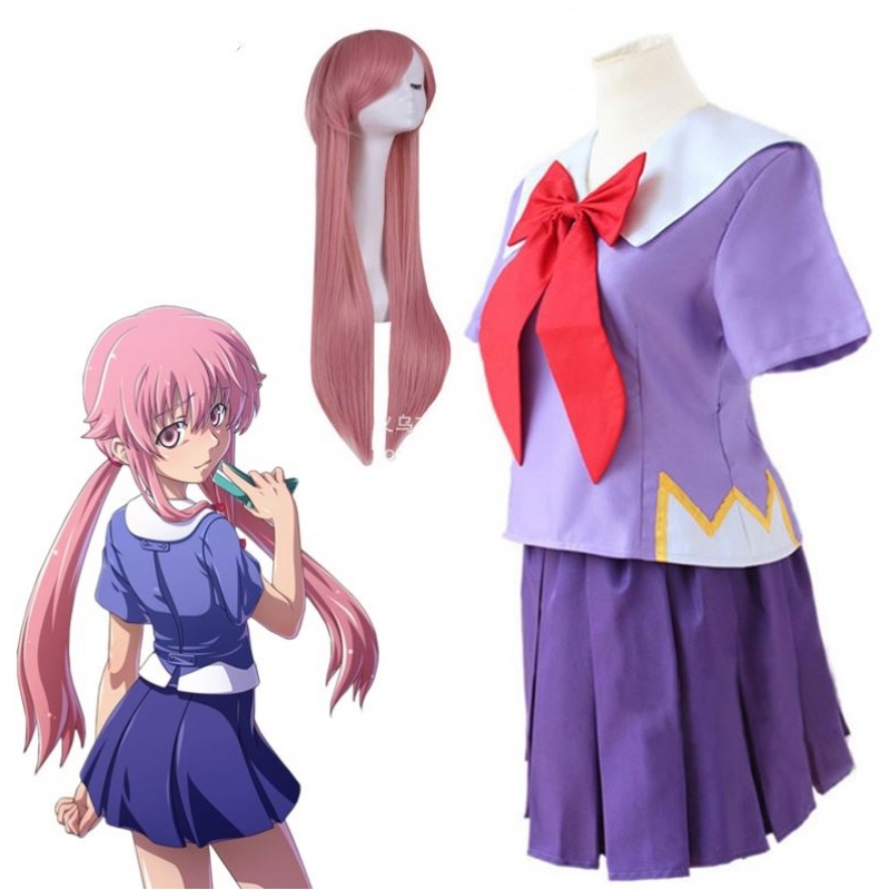 Аниме 2 -ри mirai gasai yuno lolita sailor cosplay костюм loli лък къса пола перука дължина 80 см за жени