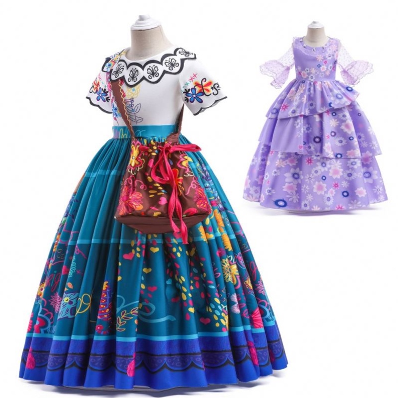 Baige Encanto Mirabel Isabella Purple Girl Dress с дълги ръкави Нови карнавал Kids Party Косплей костюм MFMW001