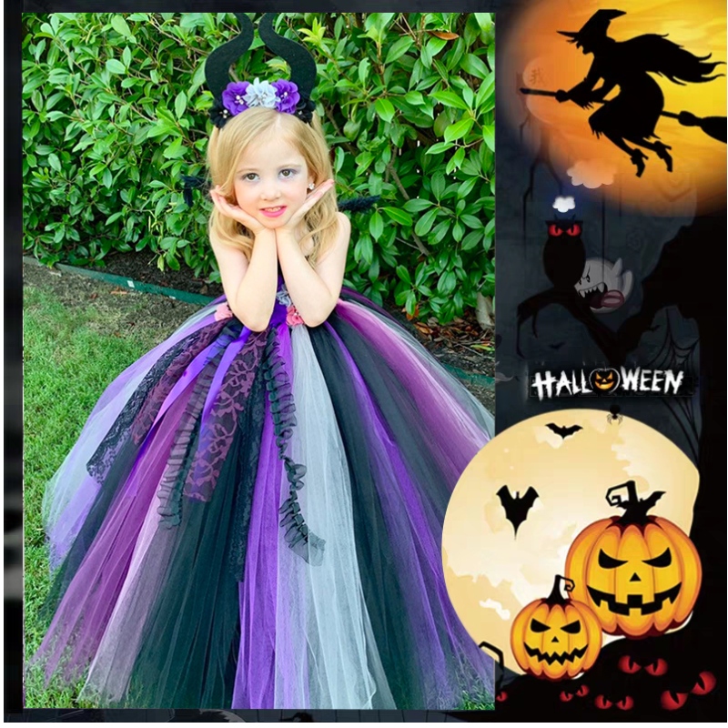 Amazon Hot Selling Girls Halloween Costume Vampire Witch Cosplay Pageant Party Tutu рокли