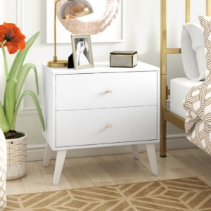 Нов дизайн 2 Чекмеджета Нощни шкафчета Черно Нощно шкафче за спалня с чекмедже от масивна дървесина