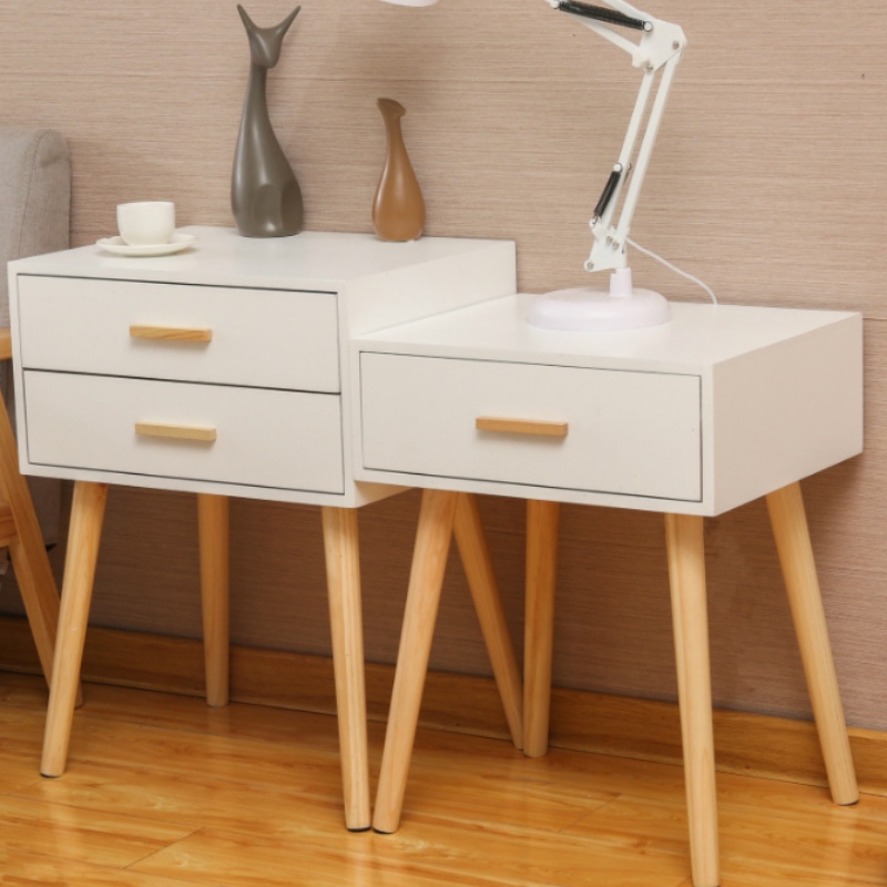 Модерни прости мебели за спалня Дървена маса Нощно шкафче Бяло чекмедже Нощно шкафче в скандинавски стил
