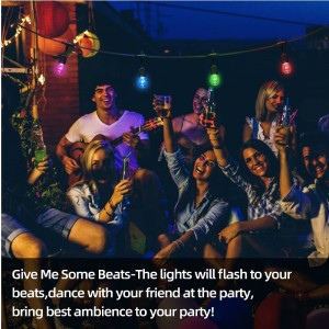 48 фута цвят Промяна на външни струнни светлини, 15 LED крушки Shatterproof Dimmable, IP65 Waterproof, RGBW мигащи струнни светлини с RF дистанционно, деко...