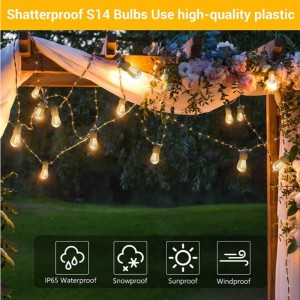 48 фута слънчеви светлини на външни RGB String, Dimmable Patio String Lights с 2 дистанционно управление, слънчеви струни Светлини Водоустойчиви с 15 ...