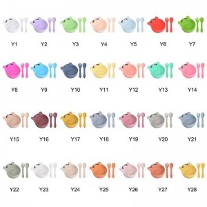 Бебешко хранене комплект силиконова купа лъжичка вилица за малко дете деца сладък животински силиконов купа комплект мече храна...