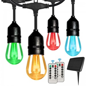 48 фута слънчеви светлини на външни RGB String, Dimmable Patio String Lights с 2 дистанционно управление, слънчеви струни Светлини Водоустойчиви с 15 ...