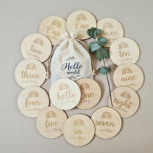 Дървен артефакт бременна бебешка месечна карта дървена месечна възпоменателна карта за отглеждане на карта