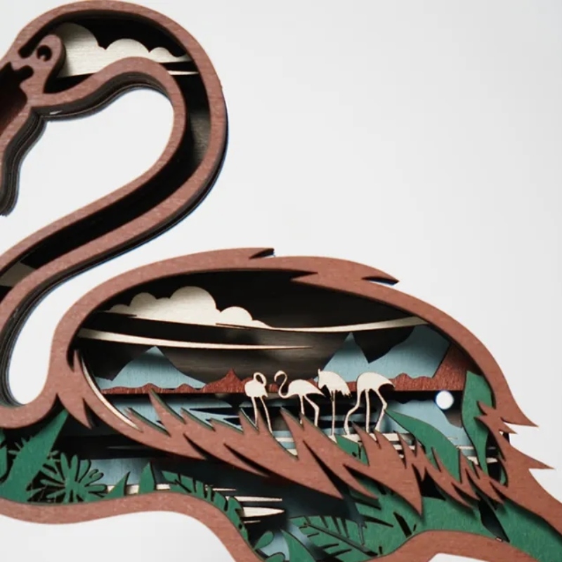 3D фламинго дървена декорация на артефакт