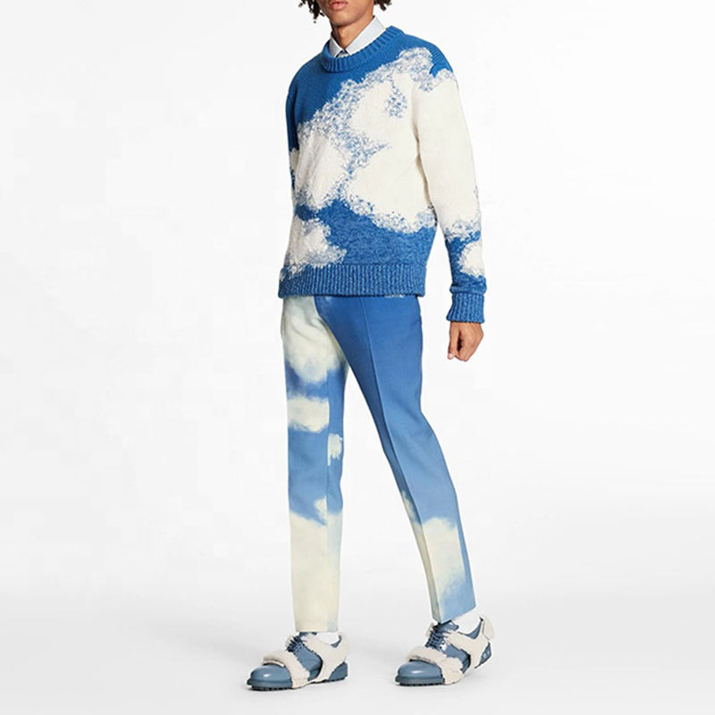 Енергична дреха персонализиран производител на мъжки пуловер дебел плетен жакард пуловери colorblock вълнен пуловер за човек