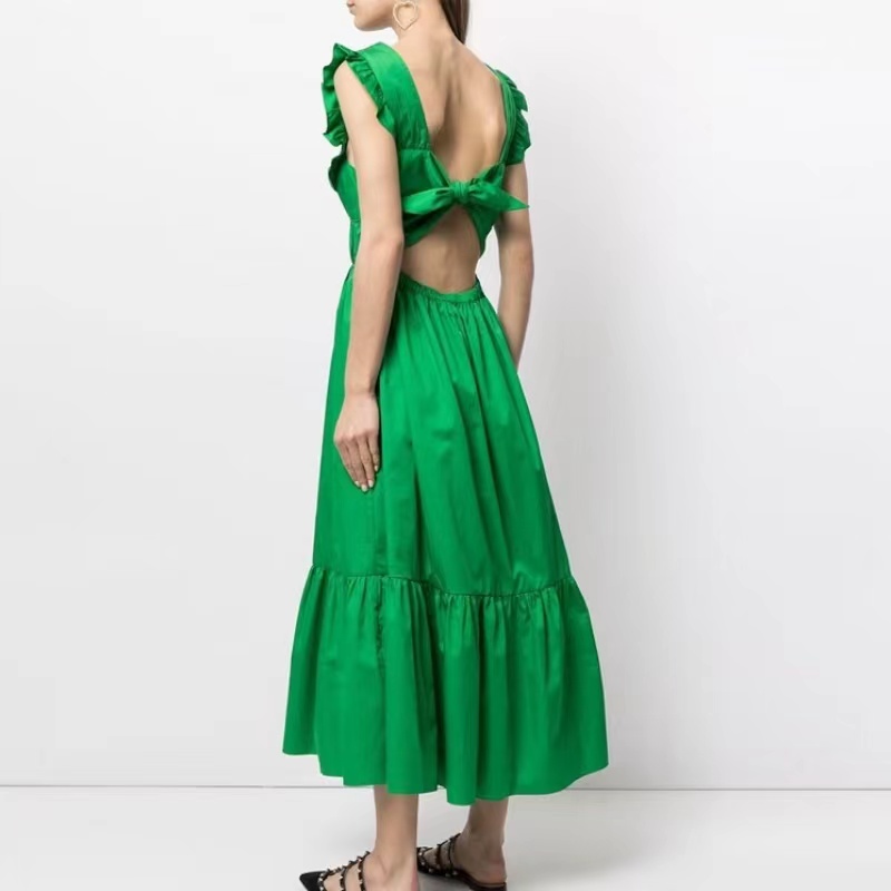 V-образно деколте беззаконен дантелен кръг от талия рокля минималистичен стил фланцирана висока талия с едно гърди жилетка с дълга пола дълга пола