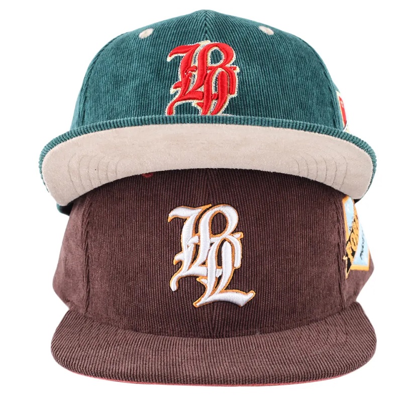 Персонализирани мъжки бродерия 5 панелни шапки за капки Corduroy Caps