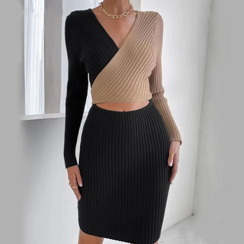 OEM моден дизайн фантазия секси стил пуловер рокля 7gg v шия антилигираща хип-хоп плетка млади жени пуловерна рокля