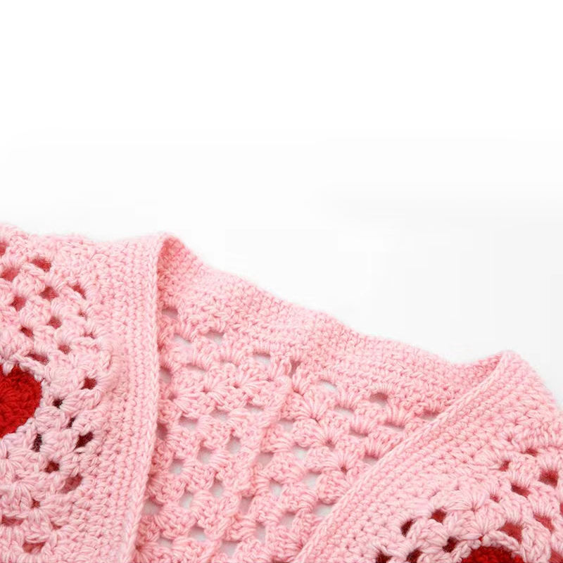 Издълбани плетене на една кука къса женска пуловер Любов бродерия Плеене на жилетки Кардиган Пуловер