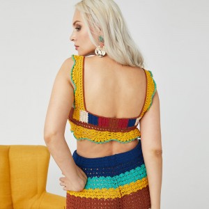 Дълбоко V-образно ръчно изработено плетене на една кука секси жени пуловер реколта отгоре плетени дрехи