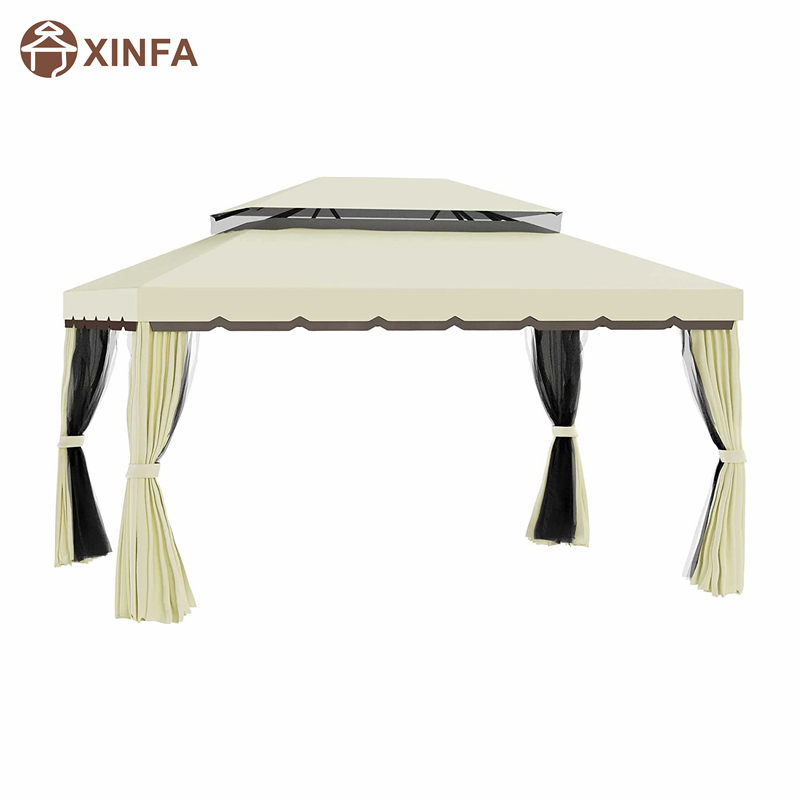 10 \\ 'x 13 \\' Patio Gazebo Double Roof Outdoor Bazebo Canopy Shelter с мрежа&завеси, светло жълто