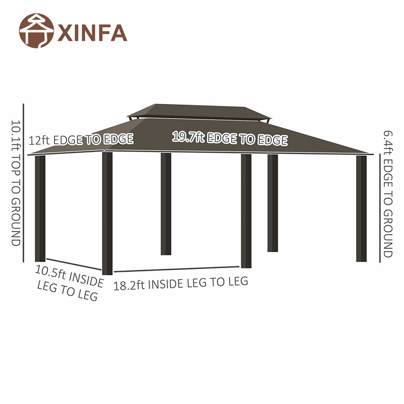 20 \\ 'x 12 \\' алуминиева рамка Hardtop Bazebo Canopy с поцинкован стоманен двоен покрив