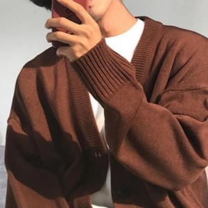 Fall/winter с дълъг ръкав плетен свободен кардиган V-образно деколте топ мъжки пуловер