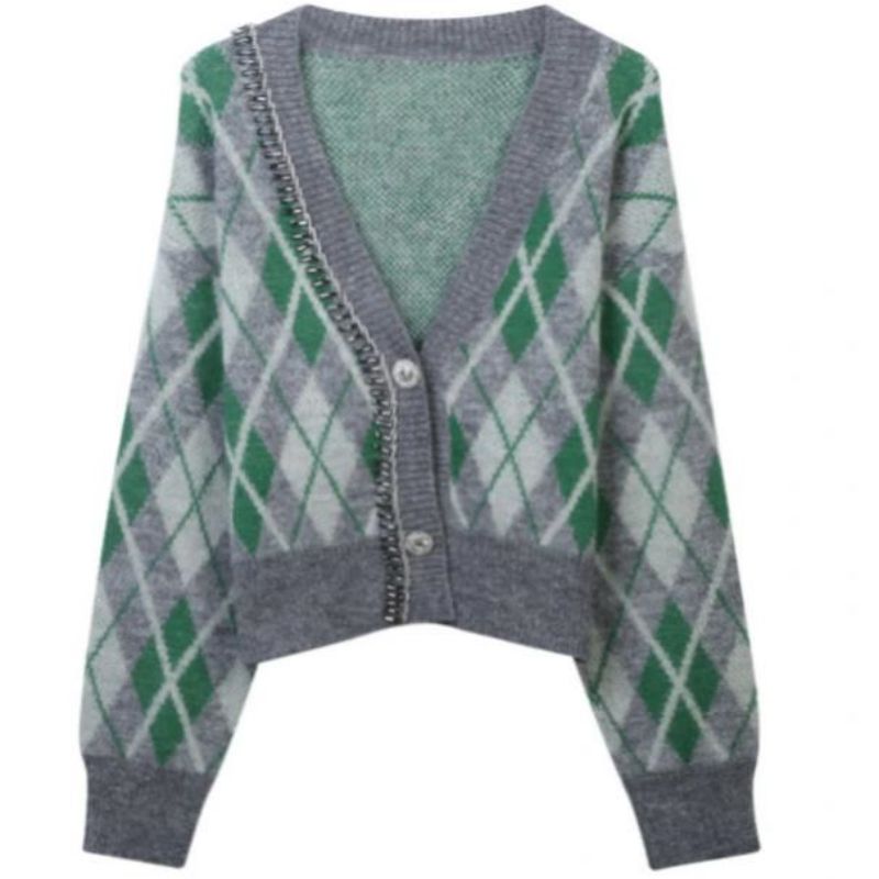 Argyle Jacquard плетен мохер жилетка пуловер жени с трикотажни дрехи